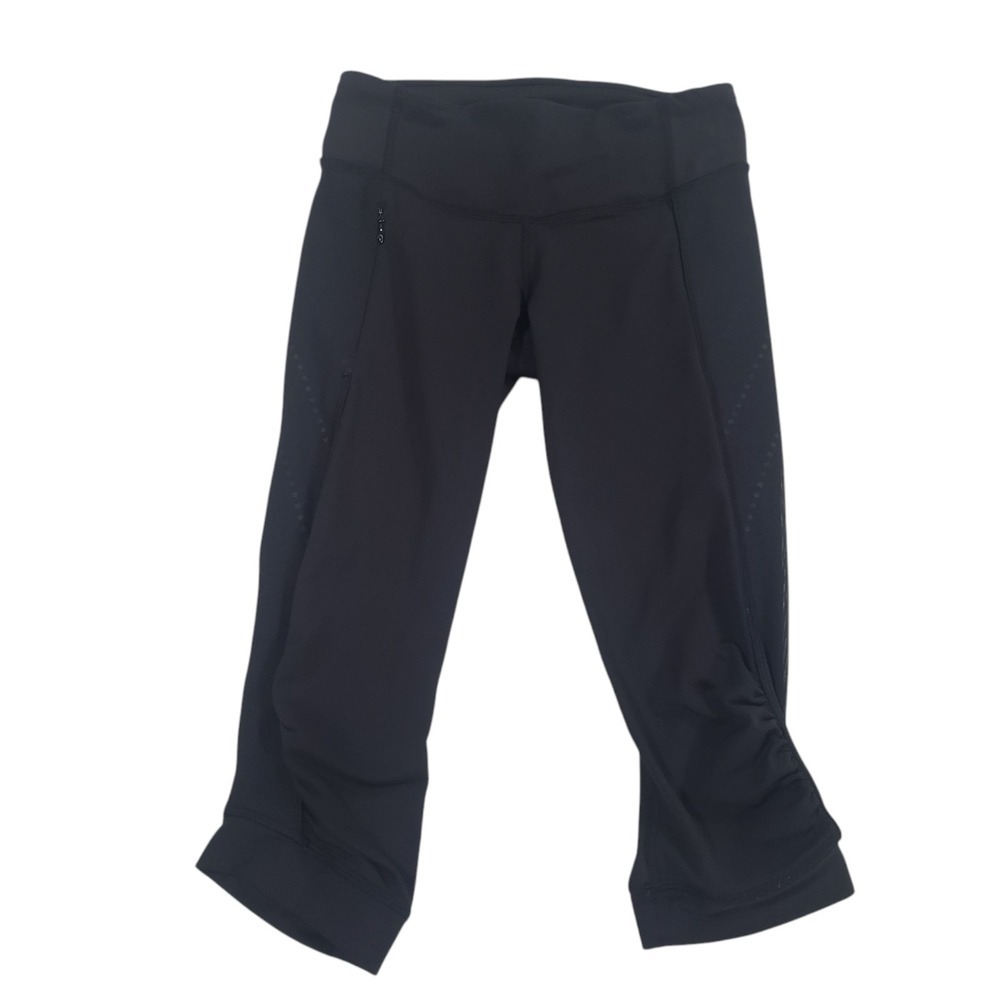 Lululemon‎ Capri Leggings Womens Black 4 Ruched Mesh Accent Stretch Yoga Gym